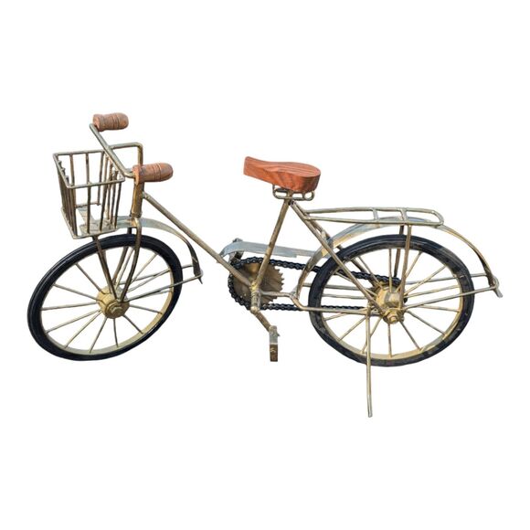 Vintage Decorative Stationary Bicycle Handcrafted 18" Metal Frame Wood Seat - Picture 3 of 8